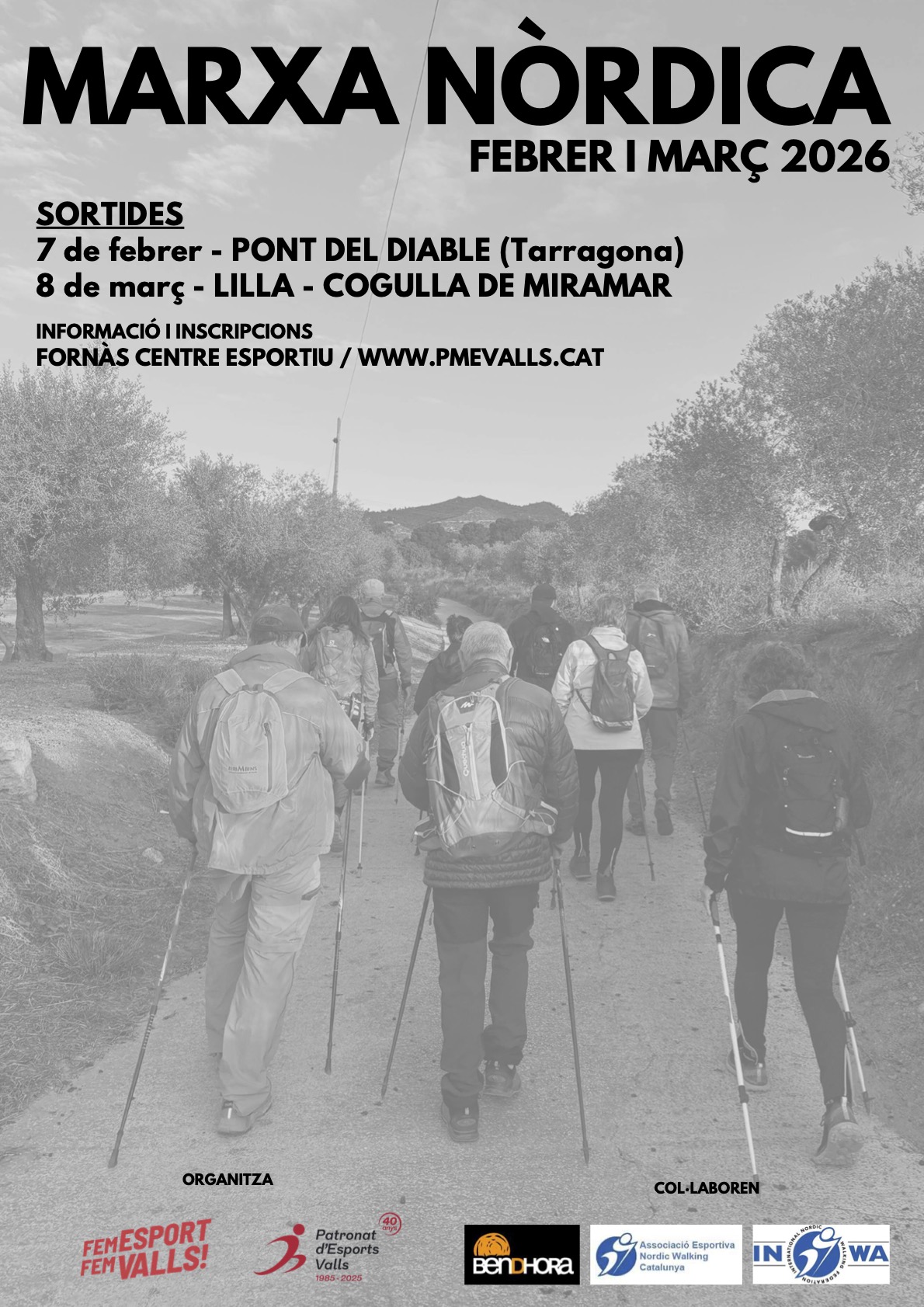 El grup de marxa nòrdica del PME passant per damunt del Pont del Diable.